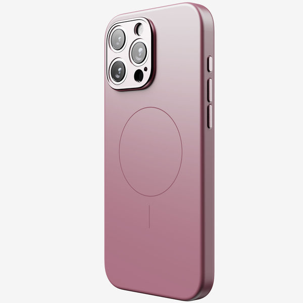 Pink phone case with a circular magnet design and cutouts for camera and buttons.
