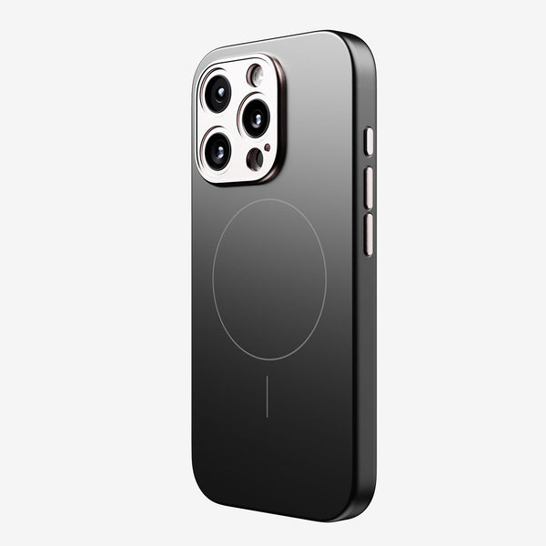 Black phone case designed for the 16 Series, featuring a circular MagSafe alignment on the back.
