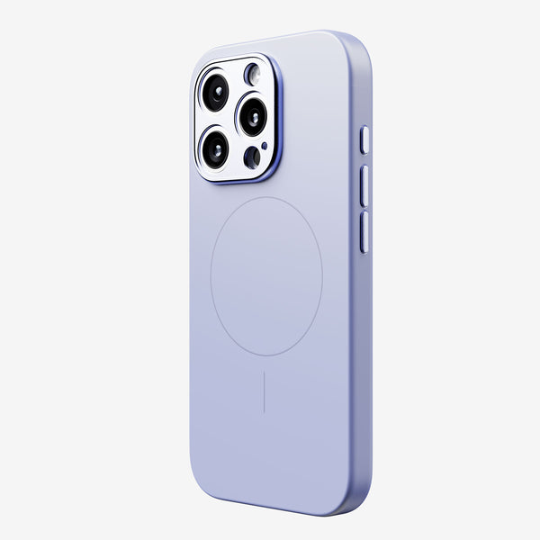Purple snap case designed for the 16 series phone, featuring a circular MagSafe alignment and side buttons.