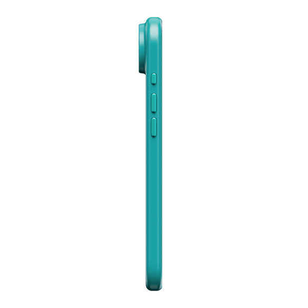 Side view of a teal phone case with buttons visible on the side.