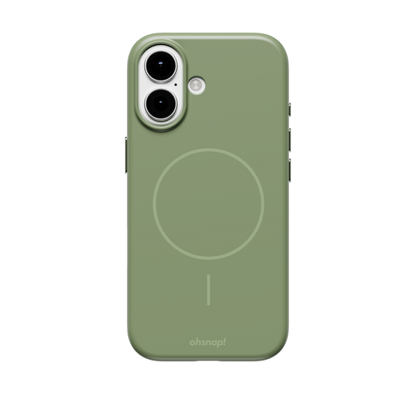 Green phone case with a circular design and cutouts for camera and buttons.