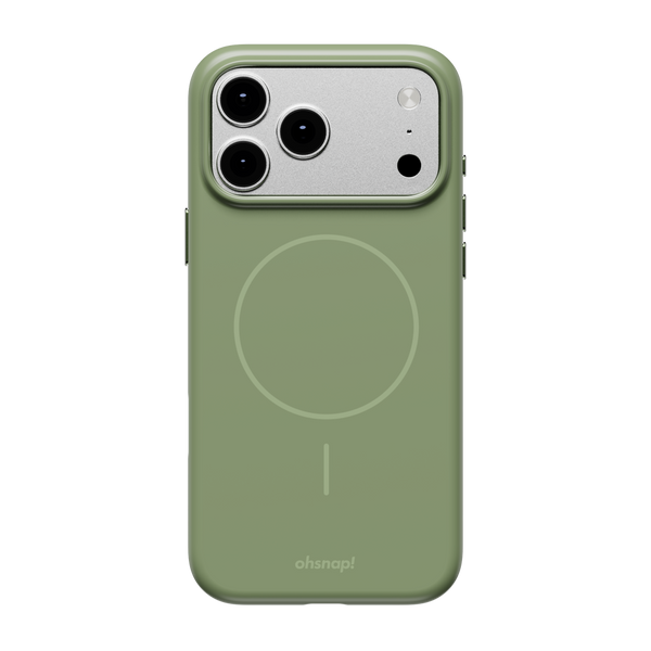 Green snap case designed for the 17 Series, featuring a circular magnetic charging area on the back.