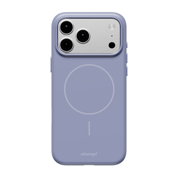Purple phone case with a circular design and cutouts for camera lenses and buttons.