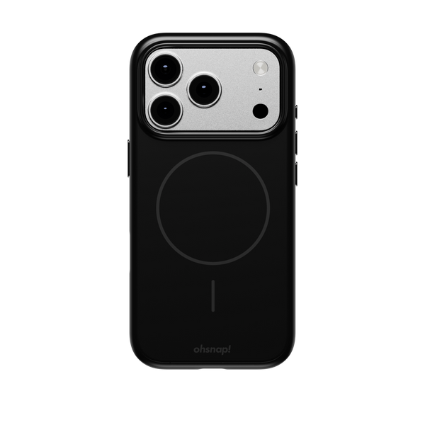 Black phone case with a circular design on the back and cutouts for camera lenses and buttons.