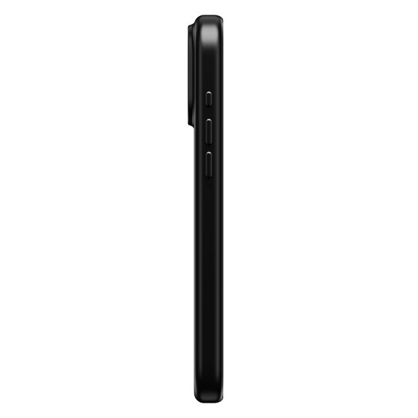 Black snap case viewed from the side, showing buttons and a slim profile.