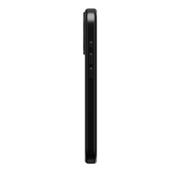 Black snap case viewed from the side, showing buttons and a slim profile.
