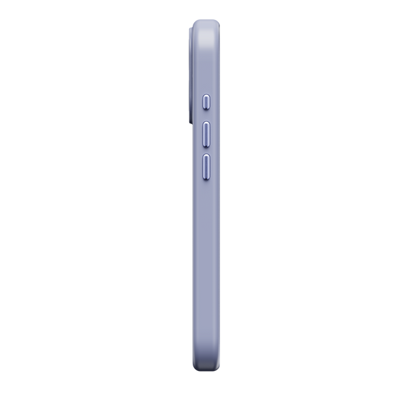 Side view of a slim purple phone case with buttons visible on the side.