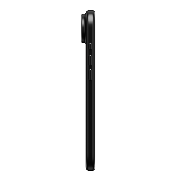 Black snap case shown from the side, featuring buttons and a slim profile.