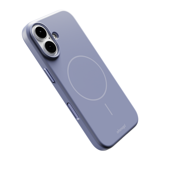 Light purple phone case with cutouts for camera and buttons, featuring a circular design for magnetic accessories.