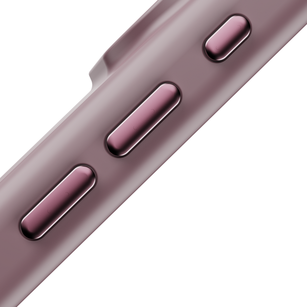 Close-up of a snap case showing volume buttons in a muted purple color.