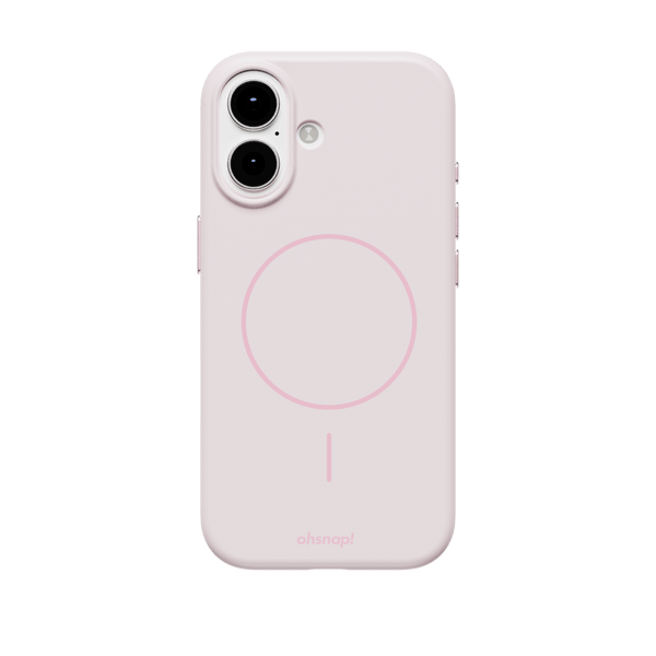 Light pink phone case with a circular design and cutouts for dual cameras and buttons.