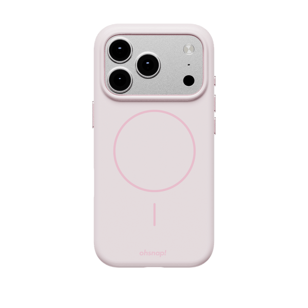 Pink snap case designed for a smartphone, featuring a circular MagSafe charging area.