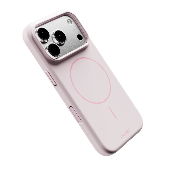 Light pink phone case with a circular design and cutouts for camera and buttons.
