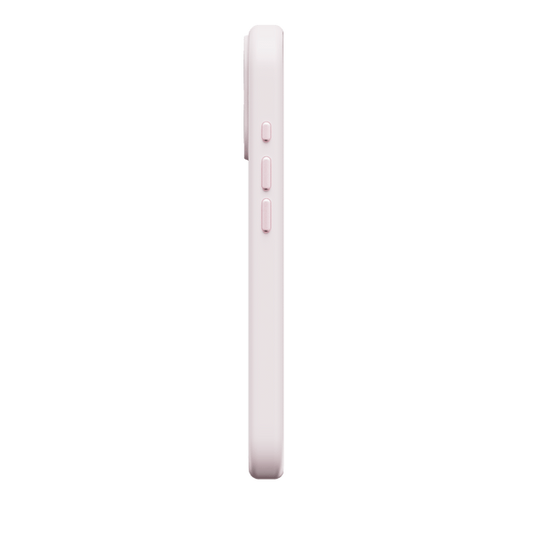 Side view of a slim pink phone case with button cutouts.