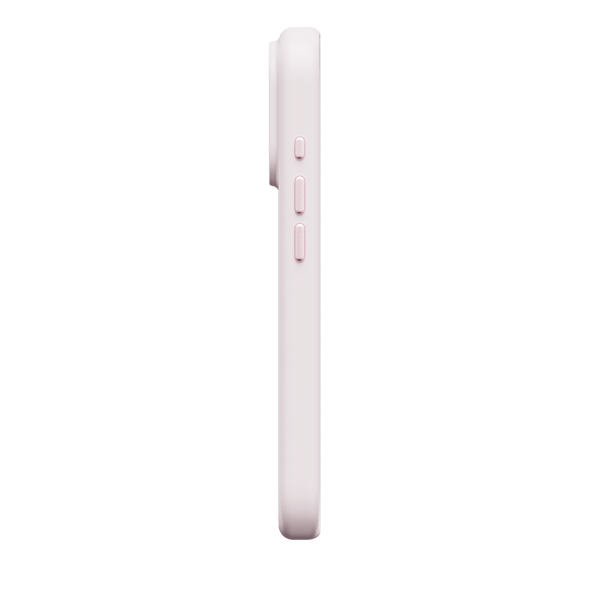 Side view of a slim pink phone case with buttons visible on the side.