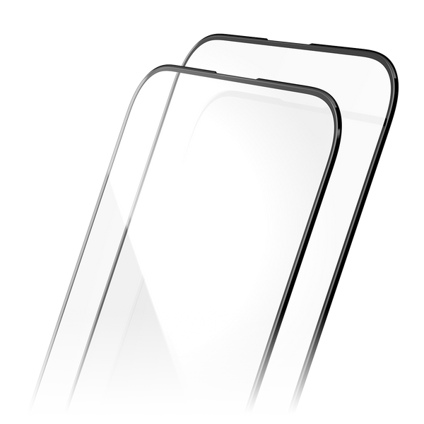 Two glass screen protectors with black edges, designed for mobile devices.