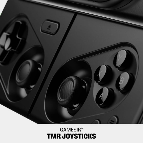 Close-up of a black gaming controller featuring joysticks and buttons labeled A, B, X, and Y.