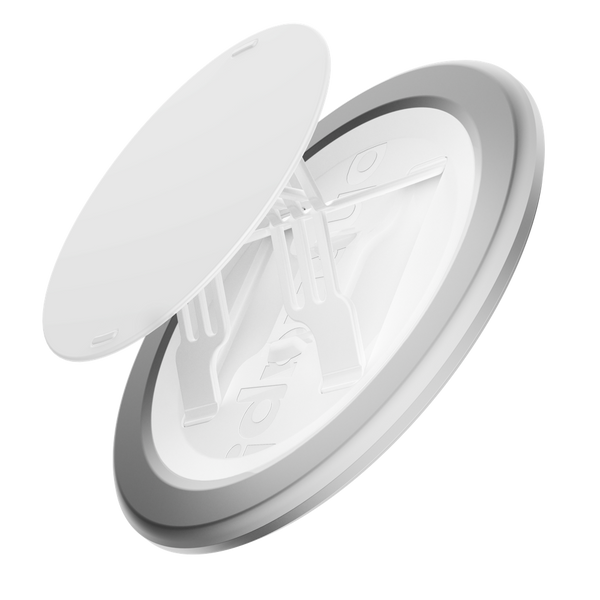 White circular grip accessory with a removable top and a base featuring support arms.