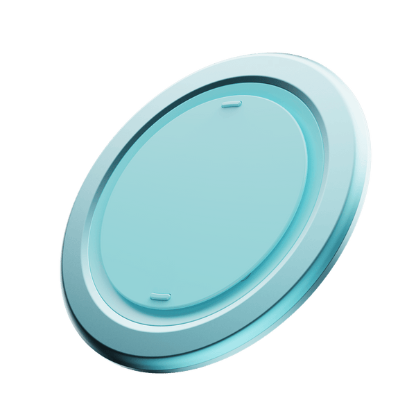 Circular, light blue grip accessory with a smooth surface and a raised edge.
