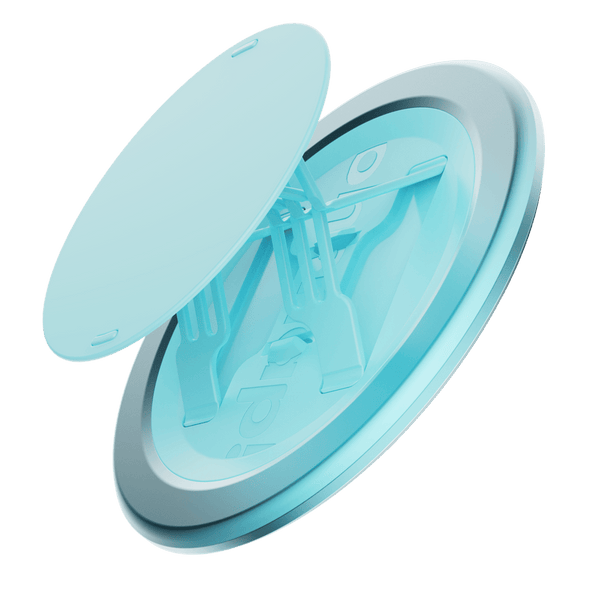 A light blue circular grip with a removable top and internal support structure.