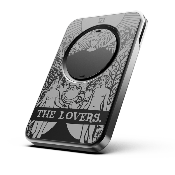 Wallet featuring a graphic design with two figures and the text 