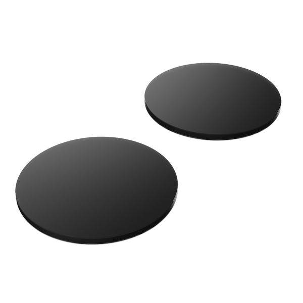 Two round black adhesive pads for car replacement applications.