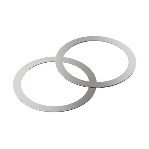 Two circular metal rings with a smooth surface, overlapping slightly.